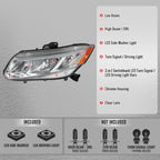 2012-2013 Honda Civic Coupe / 2012-2015 Civic Sedan LED Bar Factory Style Replacement Headlights (Chrome Housing / Clear Lens)
