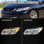 2012-2013 Honda Civic Coupe / 2012-2015 Civic Sedan LED Bar Factory Style Replacement Headlights (Chrome Housing / Clear Lens)