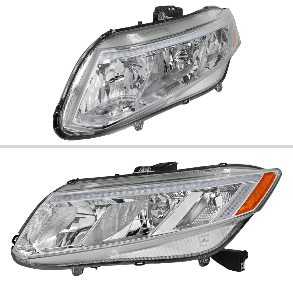 2012-2013 Honda Civic Coupe / 2012-2015 Civic Sedan LED Bar Factory Style Replacement Headlights (Chrome Housing / Clear Lens)