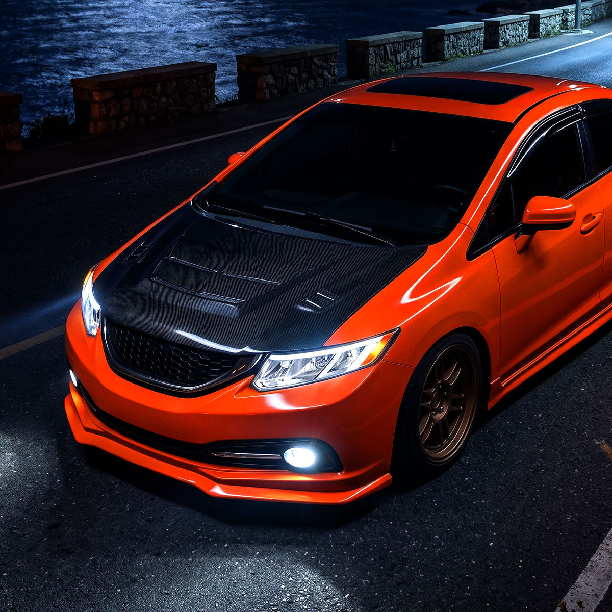 2012-2013 Honda Civic Coupe / 2012-2015 Civic Sedan LED Bar Factory Style Replacement Headlights (Chrome Housing / Clear Lens)
