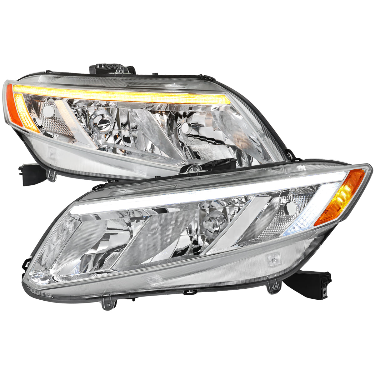 2012-2013 Honda Civic Coupe / 2012-2015 Civic Sedan LED Bar Factory Style Replacement Headlights (Chrome Housing / Clear Lens)