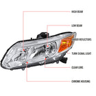 2012-2013 Honda Civic Coupe / 2012-2015 Civic Sedan Factory Style Headlights (Chrome Housing / Clear Lens)