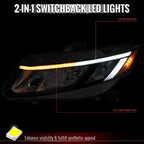 2012-2013 Honda Civic Coupe / 2012-2015 Civic Sedan LED Bar Factory Style Replacement Headlights (Matte Black Housing / Clear Lens)