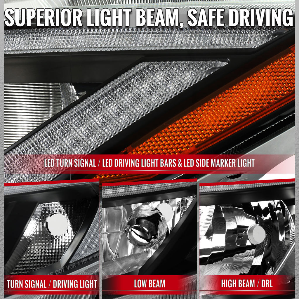 2012-2013 Honda Civic Coupe / 2012-2015 Civic Sedan LED Bar Factory Style Replacement Headlights (Matte Black Housing / Clear Lens)