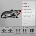 2012-2013 Honda Civic Coupe / 2012-2015 Civic Sedan LED Bar Factory Style Replacement Headlights (Matte Black Housing / Clear Lens)
