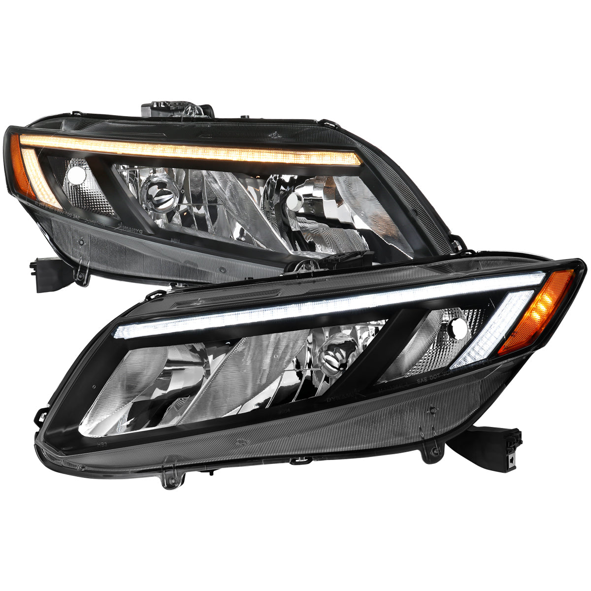 2012-2013 Honda Civic Coupe / 2012-2015 Civic Sedan LED Bar Factory Style Replacement Headlights (Matte Black Housing / Clear Lens)