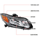 2012-2013 Honda Civic Coupe / 2012-2015 Civic Sedan Factory Style Headlight (Matte Black Housing / Clear Lens) - Passenger Side Only