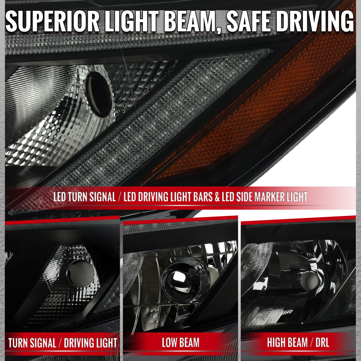 2012-2013 Honda Civic Coupe / 2012-2015 Civic Sedan LED Bar Factory Style Replacement Headlights (Matte Black Housing / Smoked Lens)
