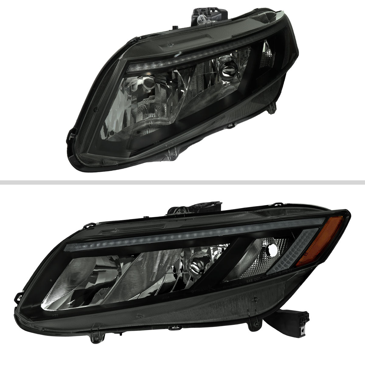 2012-2013 Honda Civic Coupe / 2012-2015 Civic Sedan LED Bar Factory Style Replacement Headlights (Matte Black Housing / Smoked Lens)