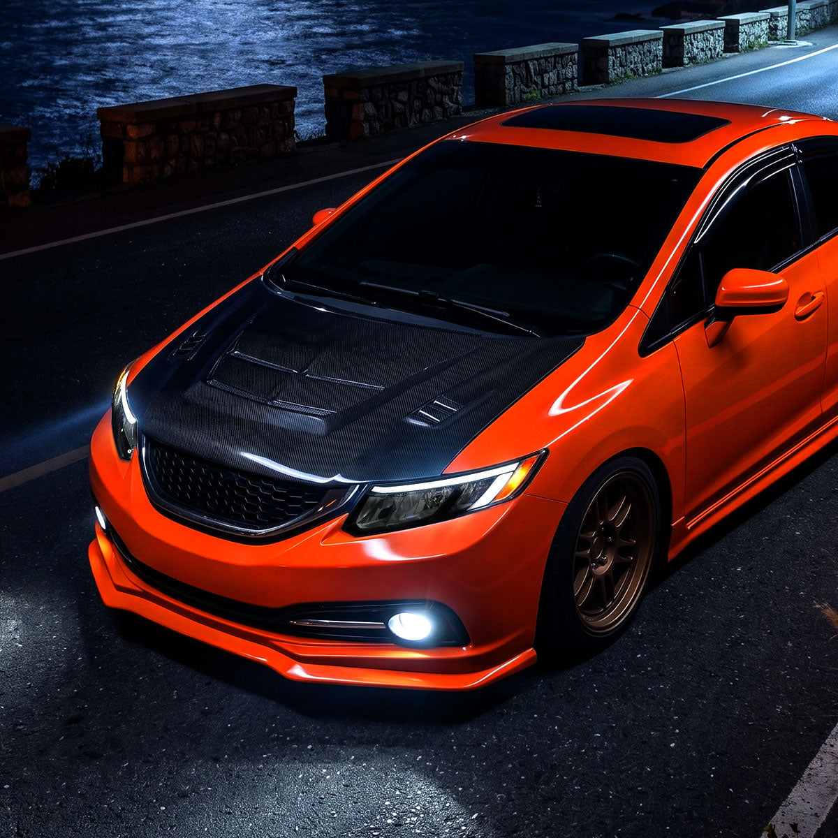 2012-2013 Honda Civic Coupe / 2012-2015 Civic Sedan LED Bar Factory Style Replacement Headlights (Matte Black Housing / Smoked Lens)