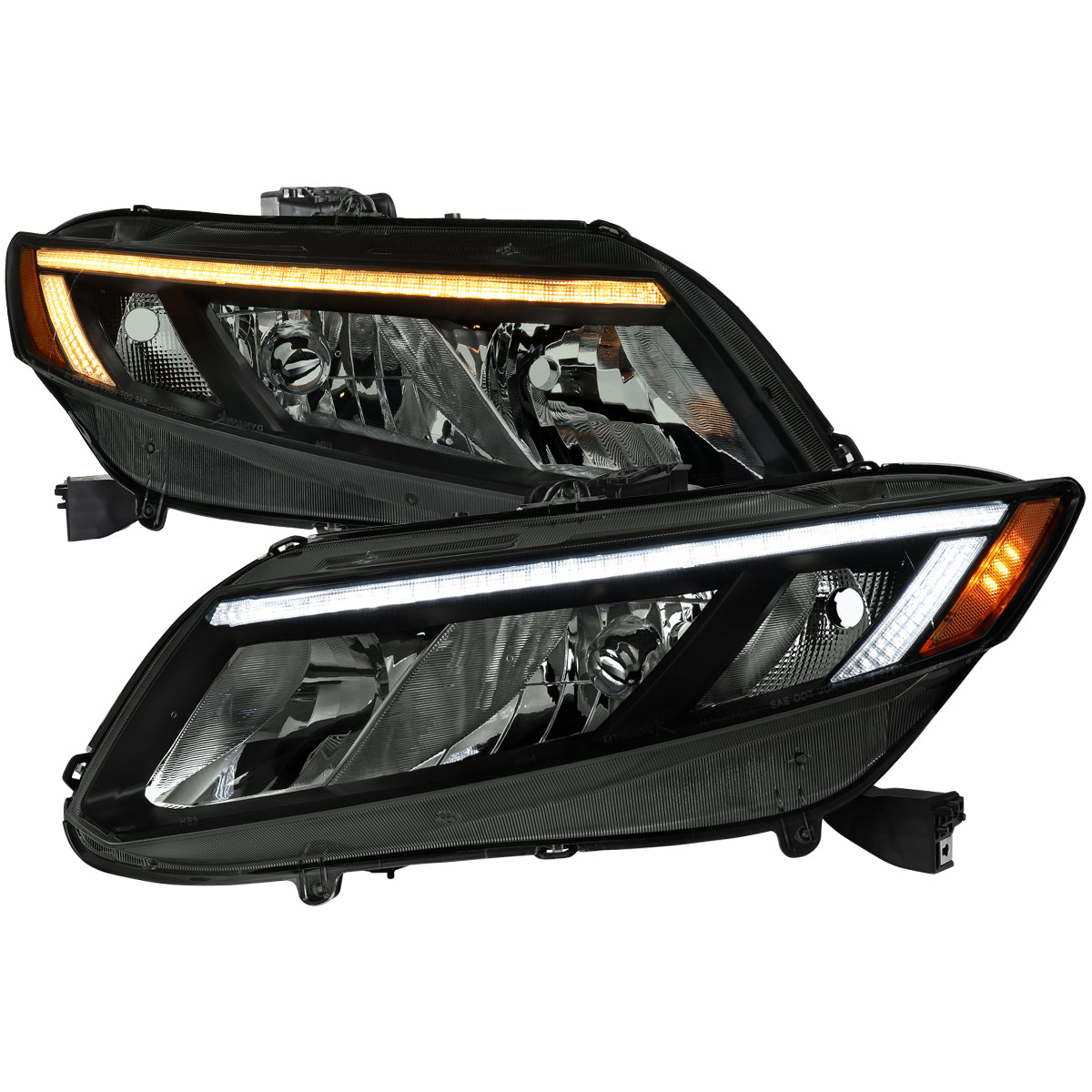 2012-2013 Honda Civic Coupe / 2012-2015 Civic Sedan LED Bar Factory Style Replacement Headlights (Matte Black Housing / Smoked Lens)