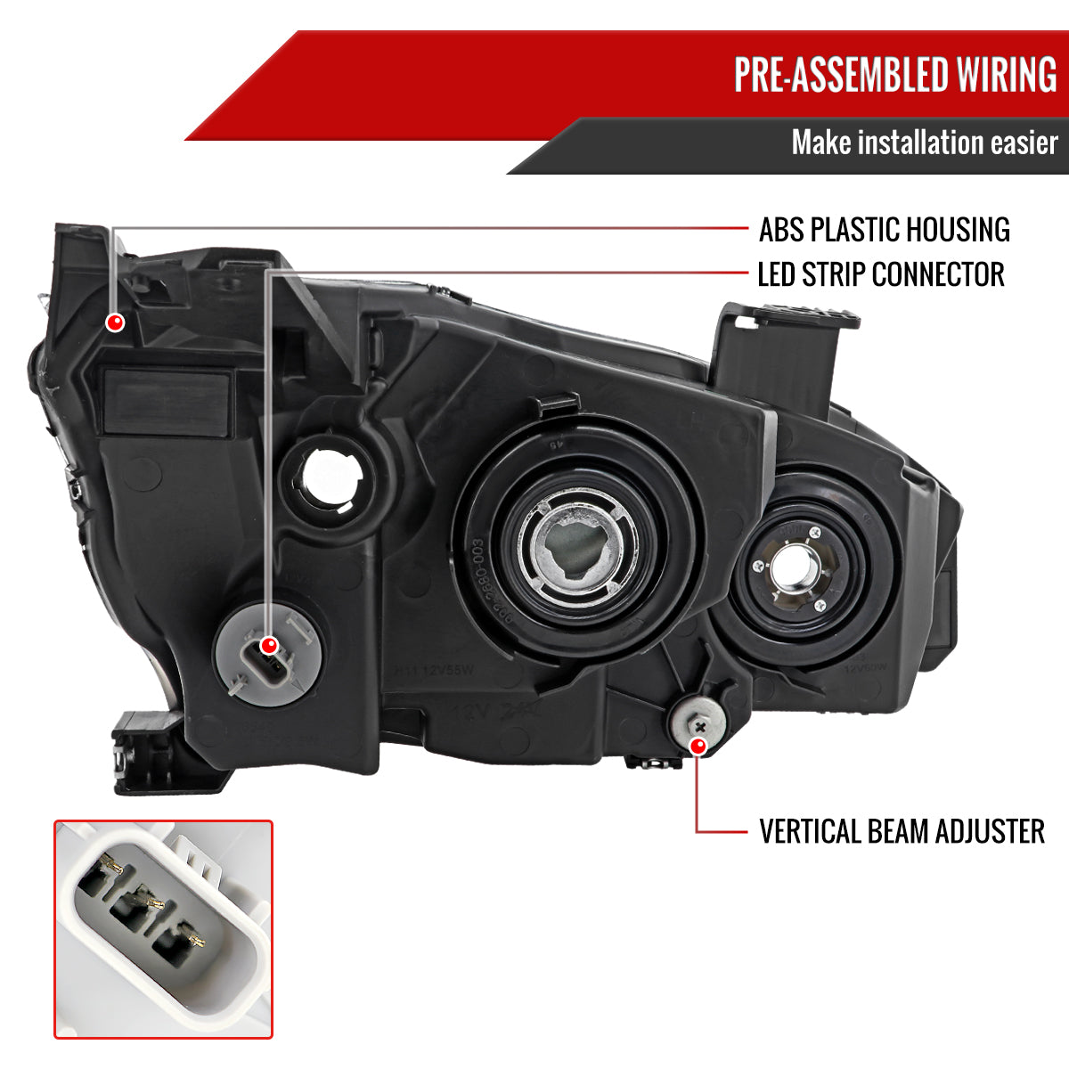 2016-2021 Honda Civic LED Strip Factory Style Projector Headlights (Chrome Housing/Clear Lens)