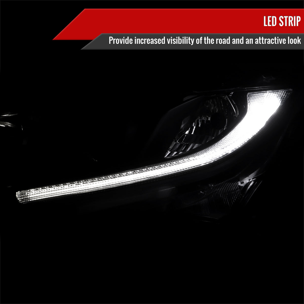 2016-2021 Honda Civic LED Strip Factory Style Projector Headlights (Matte Black Housing/Smoke Lens)