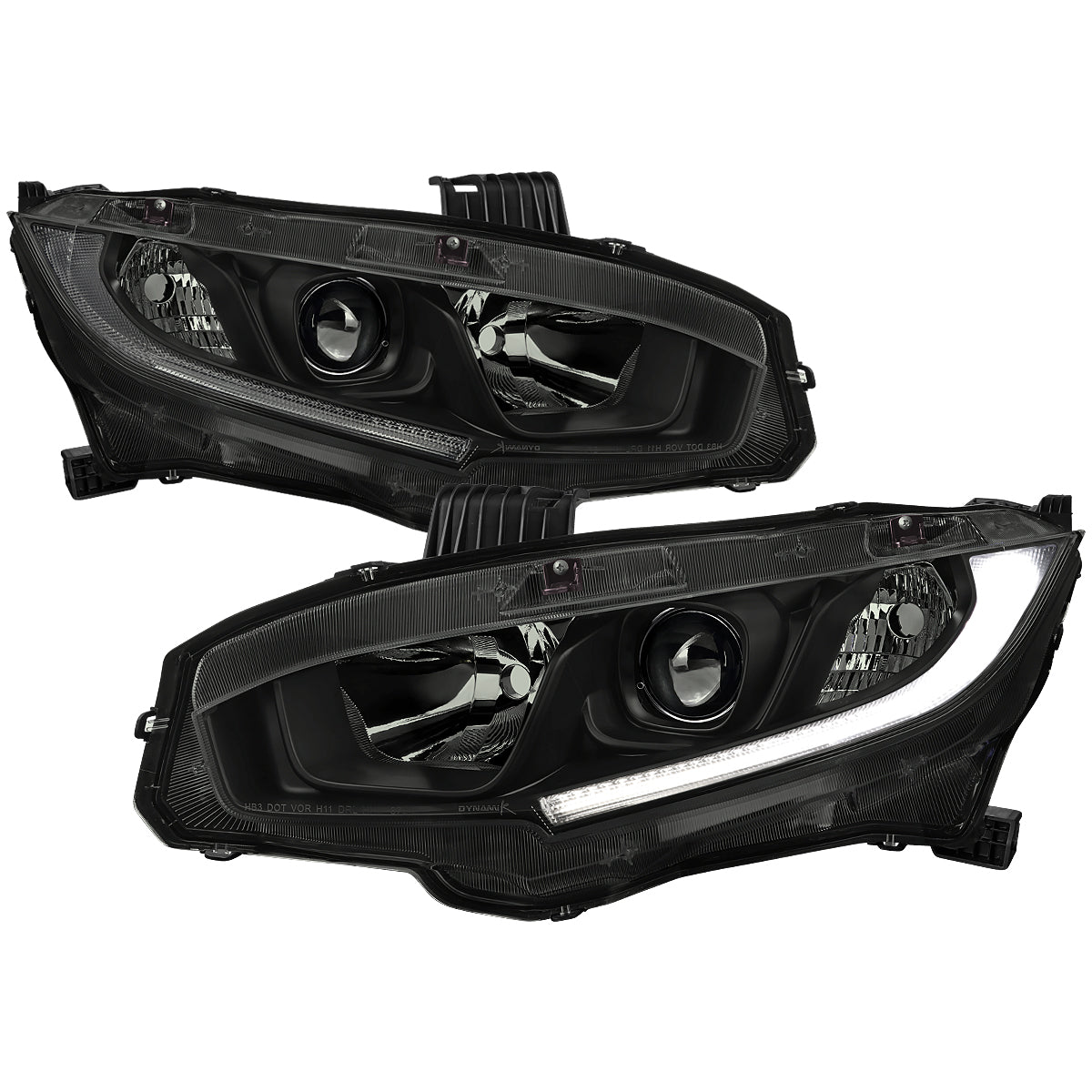 2016-2021 Honda Civic LED Strip Factory Style Projector Headlights (Matte Black Housing/Smoke Lens)