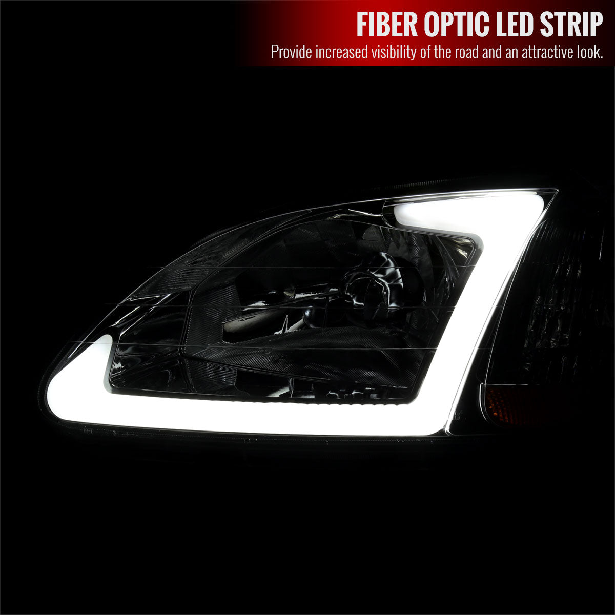1996-1998 Honda Civic Coupe / Sedan LED Bar Factory Style Headlights (Chrome Housing / Clear Lens)