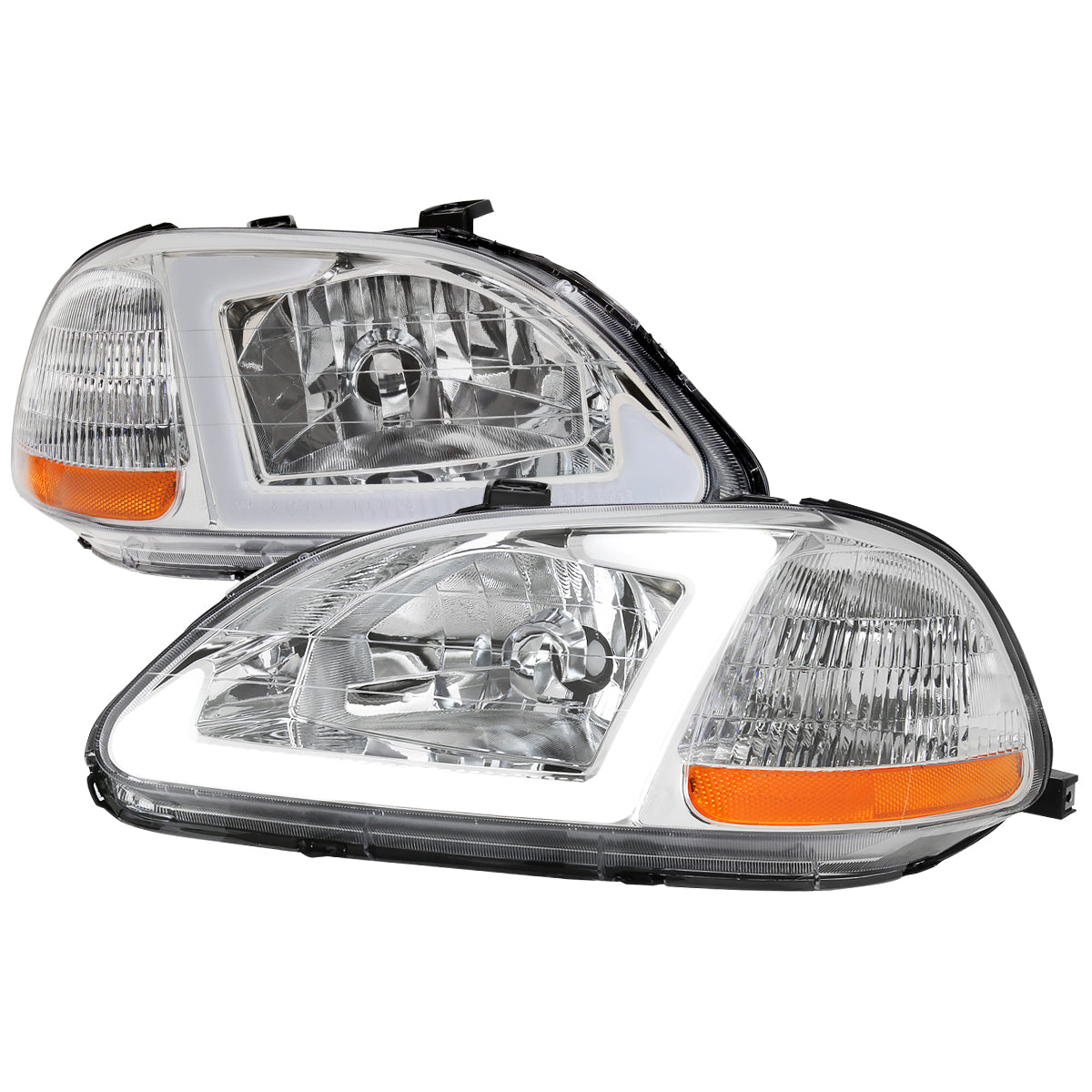 1996-1998 Honda Civic Coupe / Sedan LED Bar Factory Style Headlights (Chrome Housing / Clear Lens)