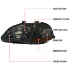 1996-1998 Honda Civic Coupe / Sedan LED Bar Factory Style Headlights (Chrome Housing / Smoked Lens)