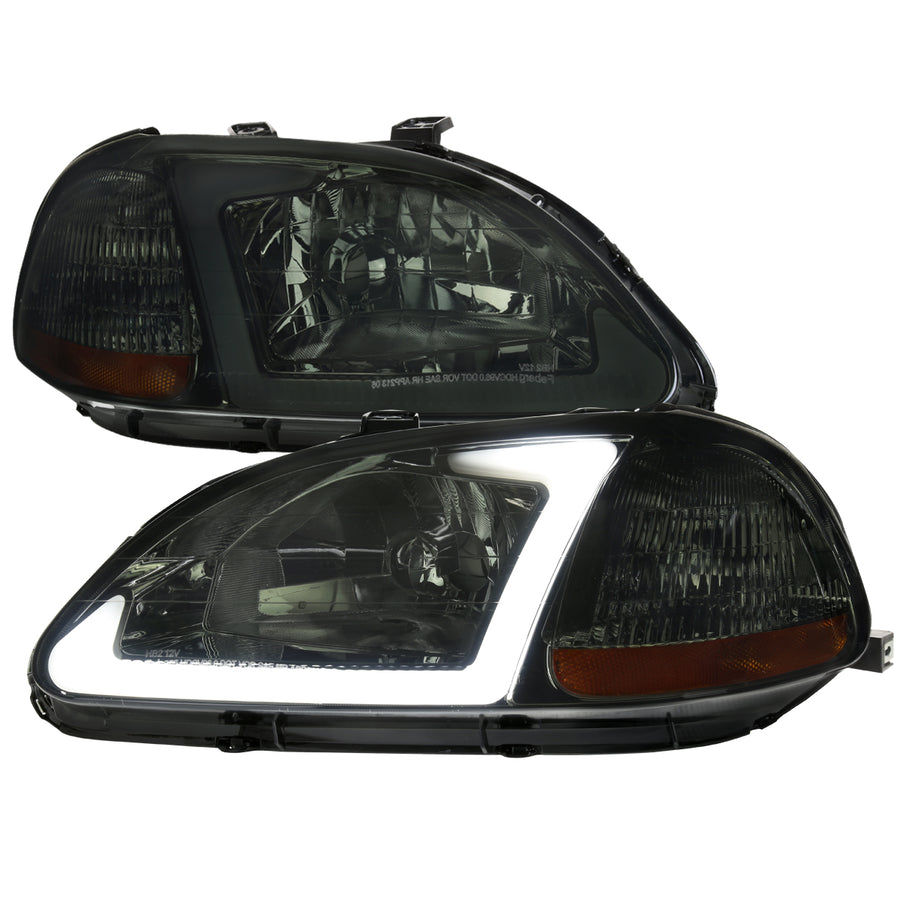 1996-1998 Honda Civic Coupe / Sedan LED Bar Factory Style Headlights (Chrome Housing / Smoked Lens)