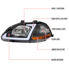 1996-1998 Honda Civic Coupe / Sedan LED Bar Factory Style Headlights (Matte Black Housing / Clear Lens)