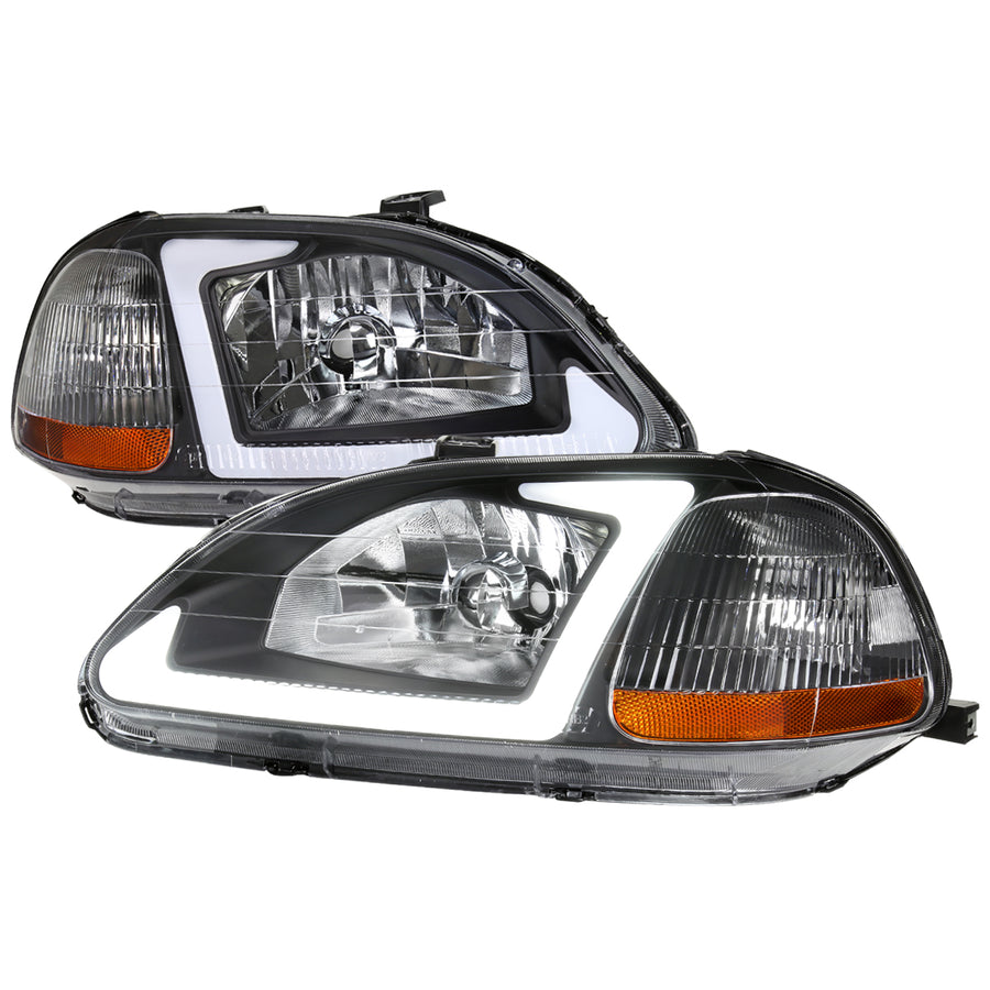 1996-1998 Honda Civic Coupe / Sedan LED Bar Factory Style Headlights (Matte Black Housing / Clear Lens)