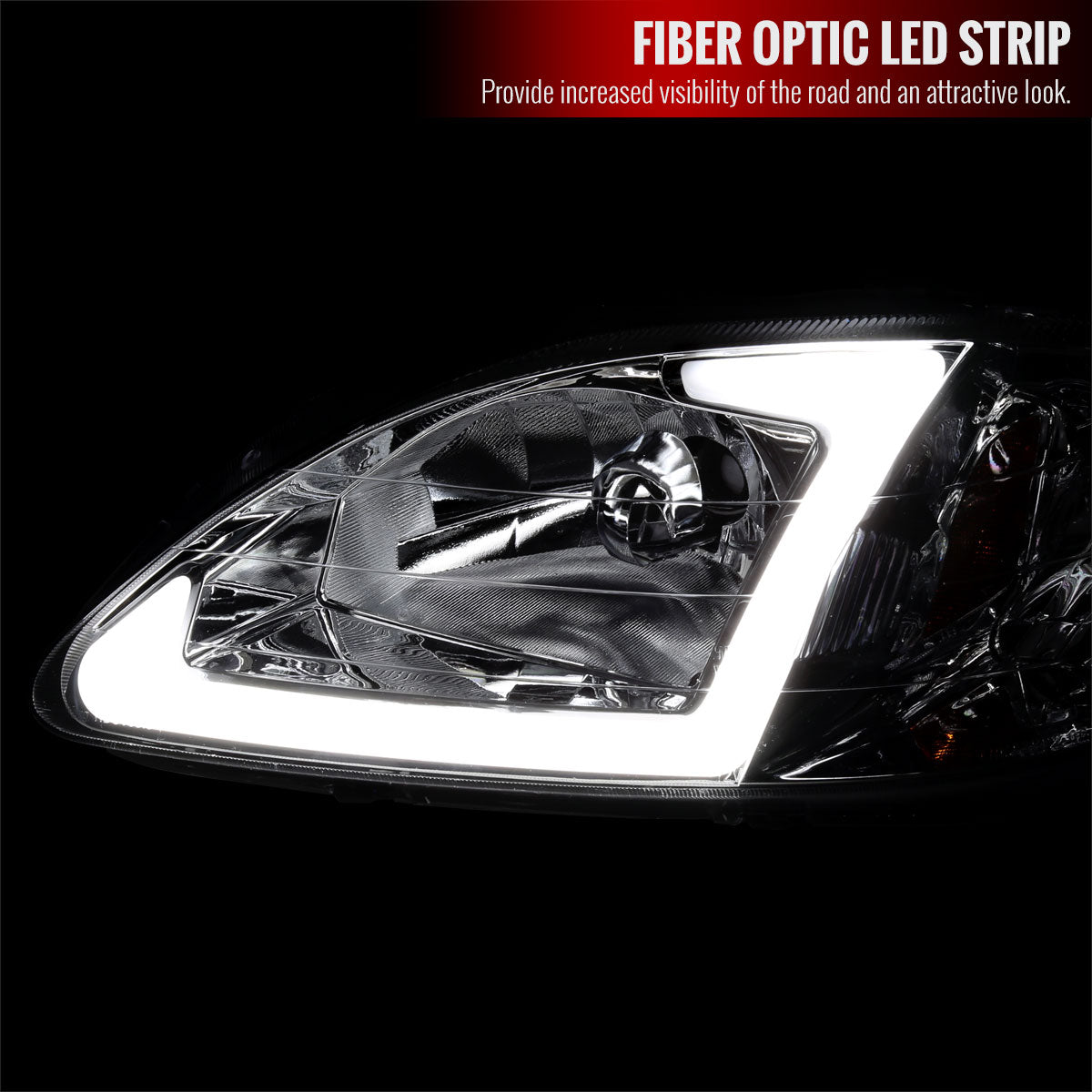 1999-2000 Honda Civic Coupe / Sedan LED Bar Factory Style Headlights (Chrome Housing / Clear Lens)