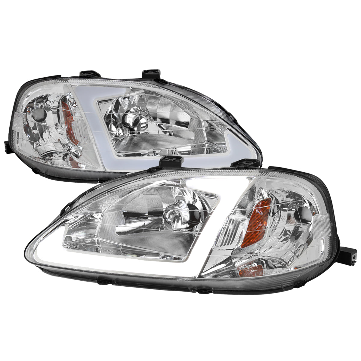 1999-2000 Honda Civic Coupe / Sedan LED Bar Factory Style Headlights (Chrome Housing / Clear Lens)