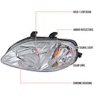 1999-2000 Honda Civic Factory Style Headlights (Chrome Housing / Clear Lens)