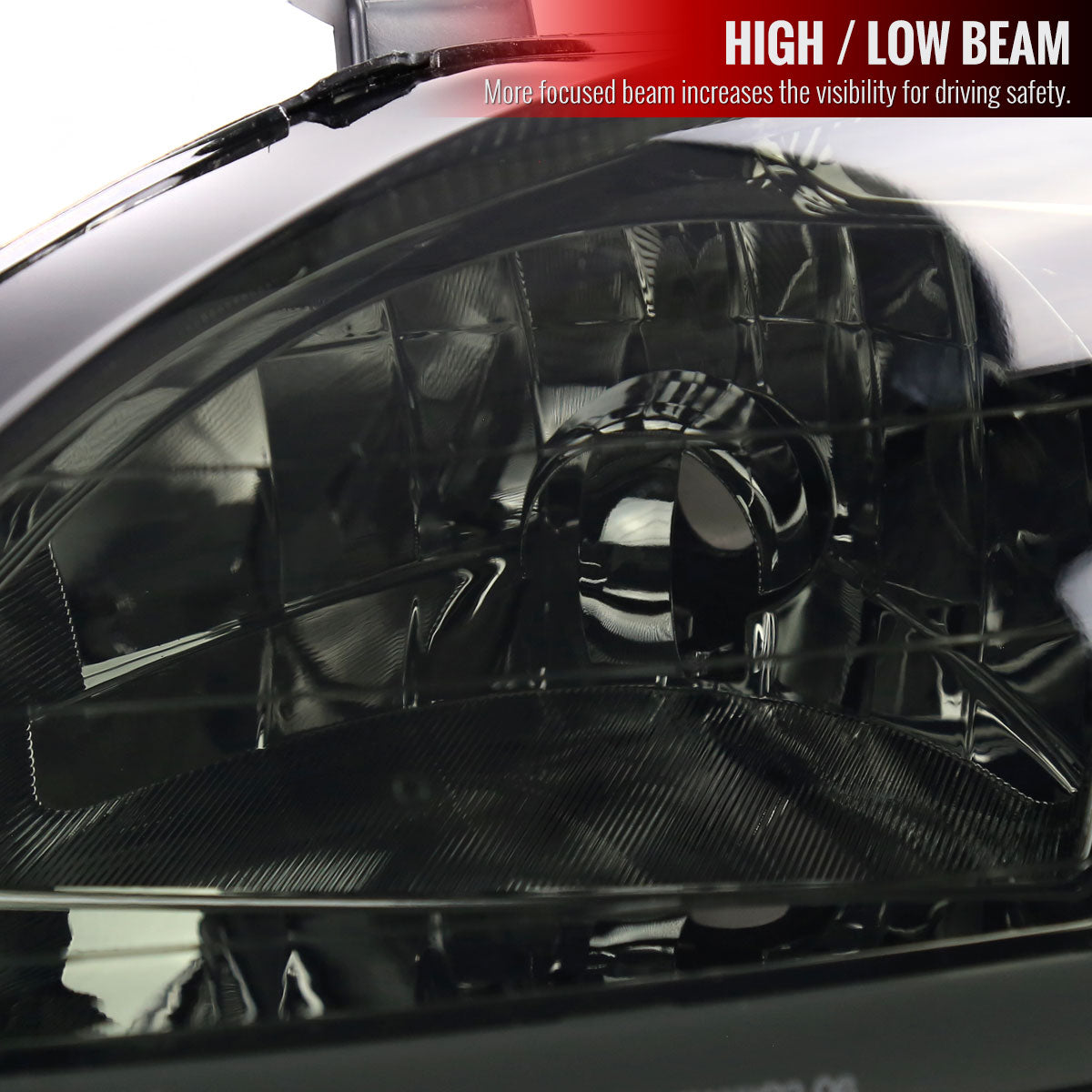 1999-2000 Honda Civic Coupe / Sedan LED Bar Factory Style Headlights (Chrome Housing / Smoked Lens)