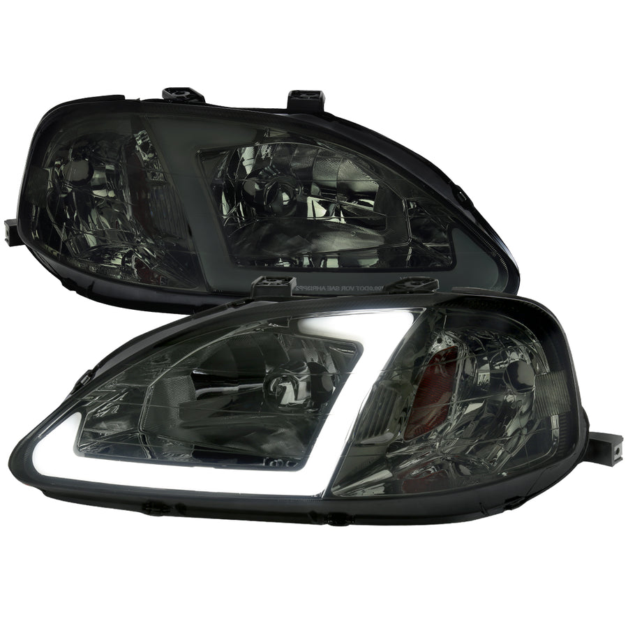 1999-2000 Honda Civic Coupe / Sedan LED Bar Factory Style Headlights (Chrome Housing / Smoked Lens)