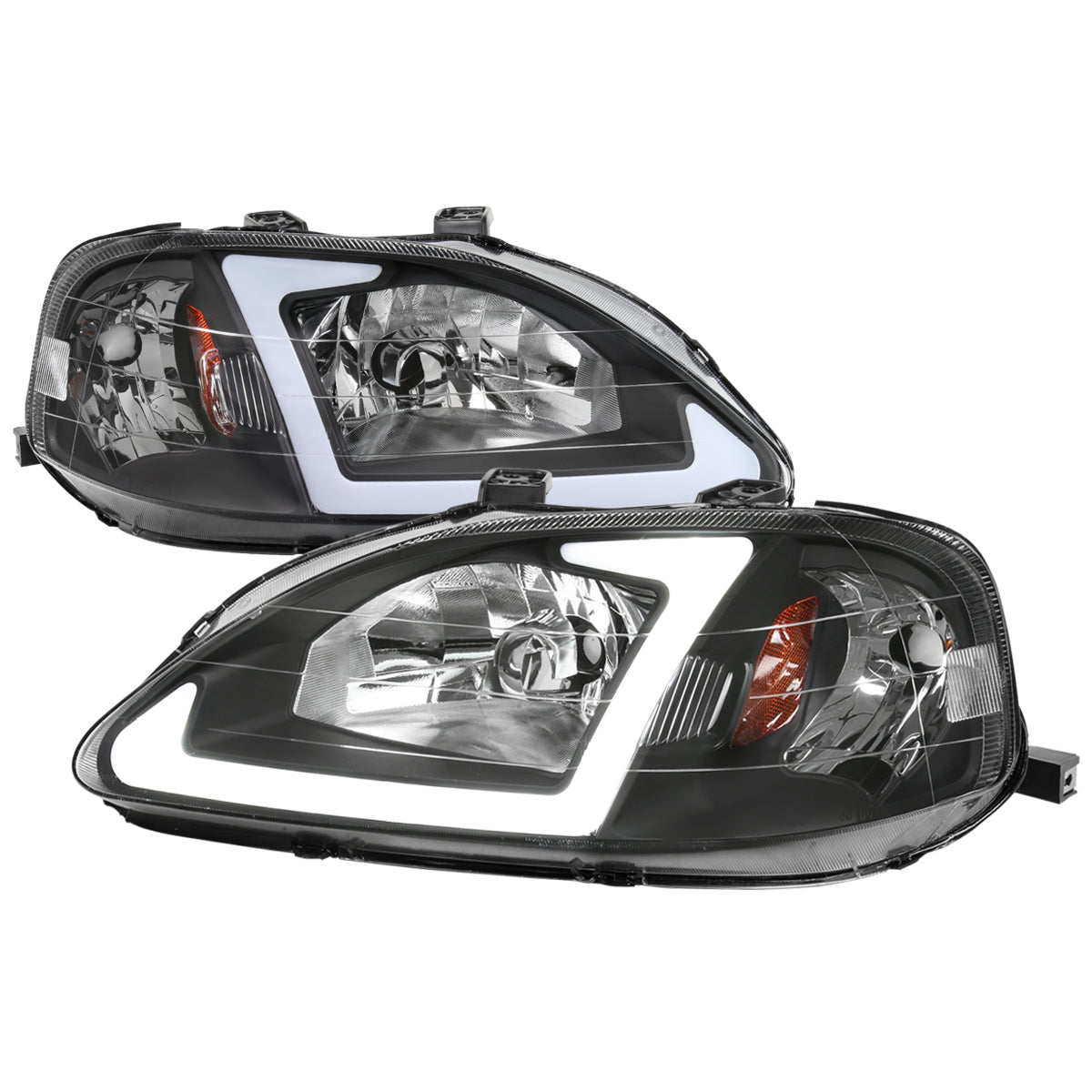 1999-2000 Honda Civic Coupe / Sedan LED Bar Factory Style Headlights (Matte Black Housing / Clear Lens)