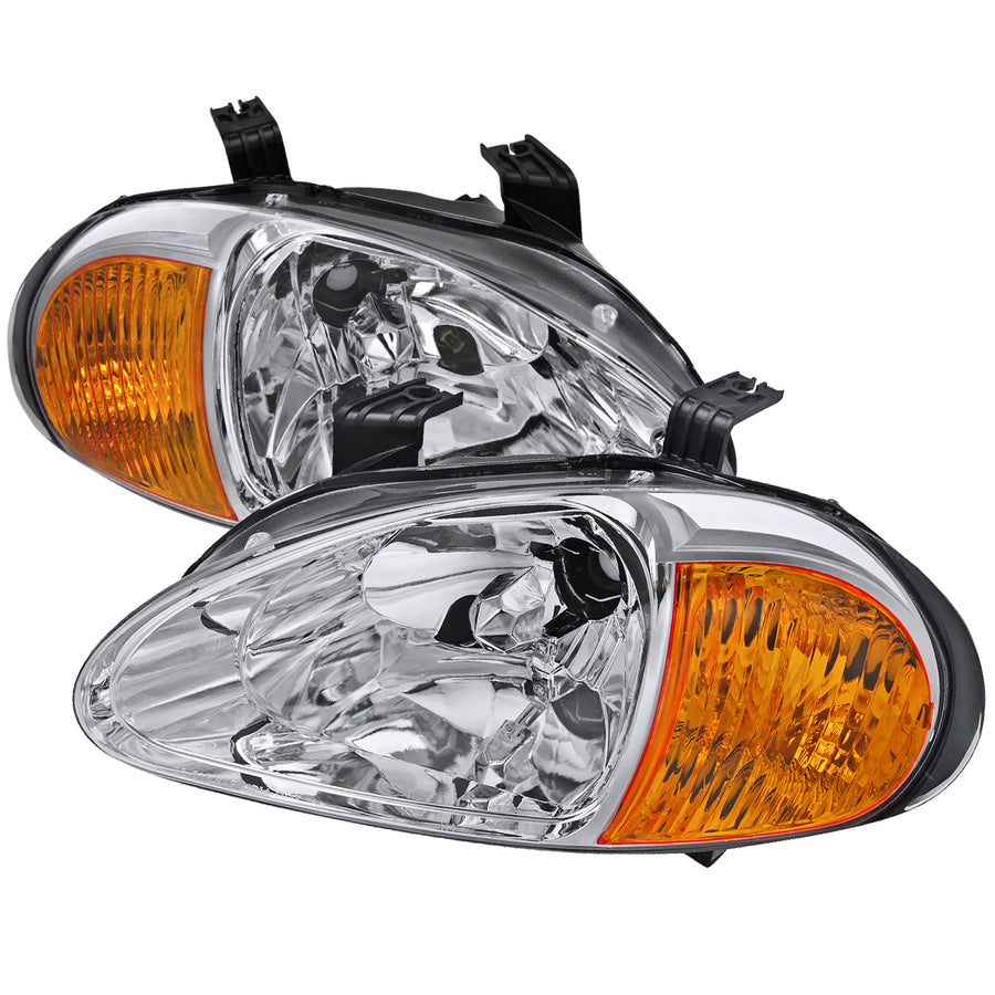 1993-1997 Honda Del Sol Crystal Headlights w/ Amber Reflector (Chrome Housing / Clear Lens)