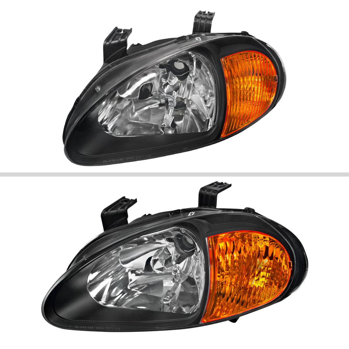1993-1997 Honda Del Sol Crystal Headlights w/ Amber Reflector (Matte Black Housing / Clear Lens)