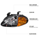 1993-1997 Honda Del Sol Crystal Headlights w/ Amber Reflector (Matte Black Housing / Clear Lens)