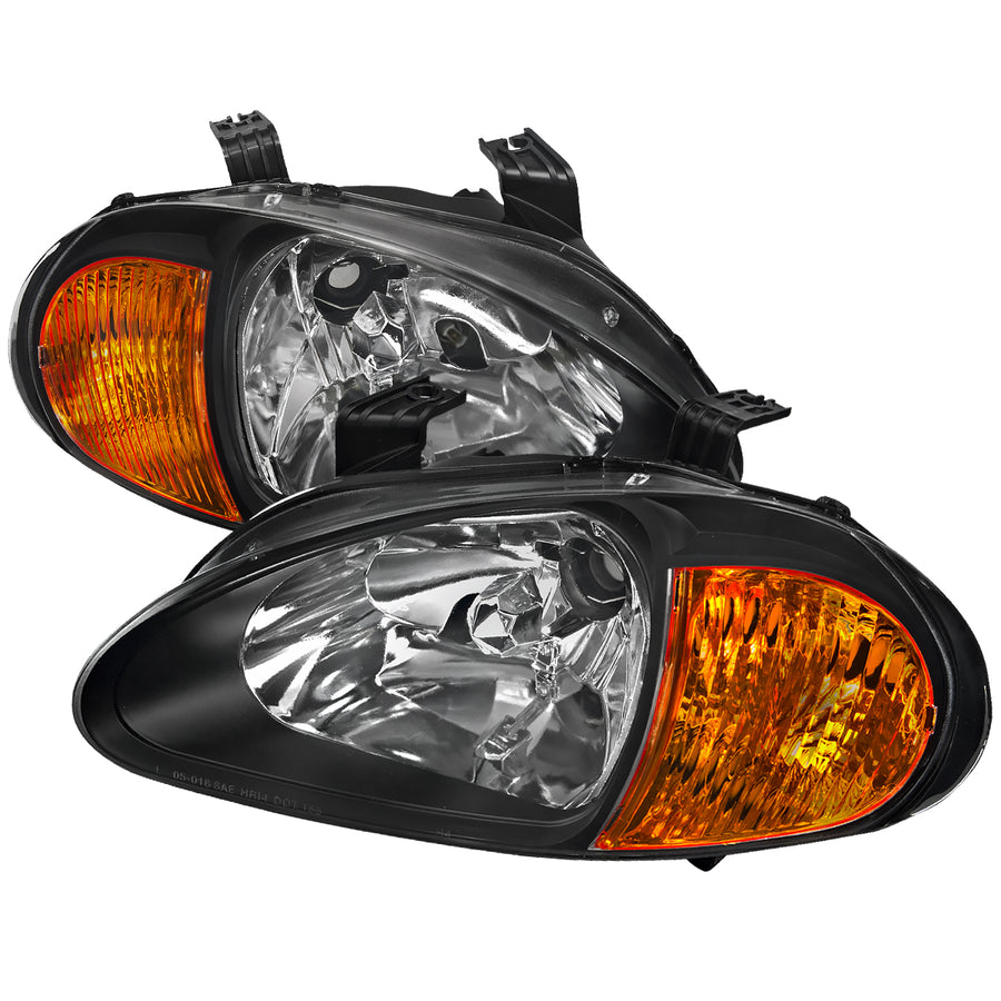 1993-1997 Honda Del Sol Crystal Headlights w/ Amber Reflector (Matte Black Housing / Clear Lens)