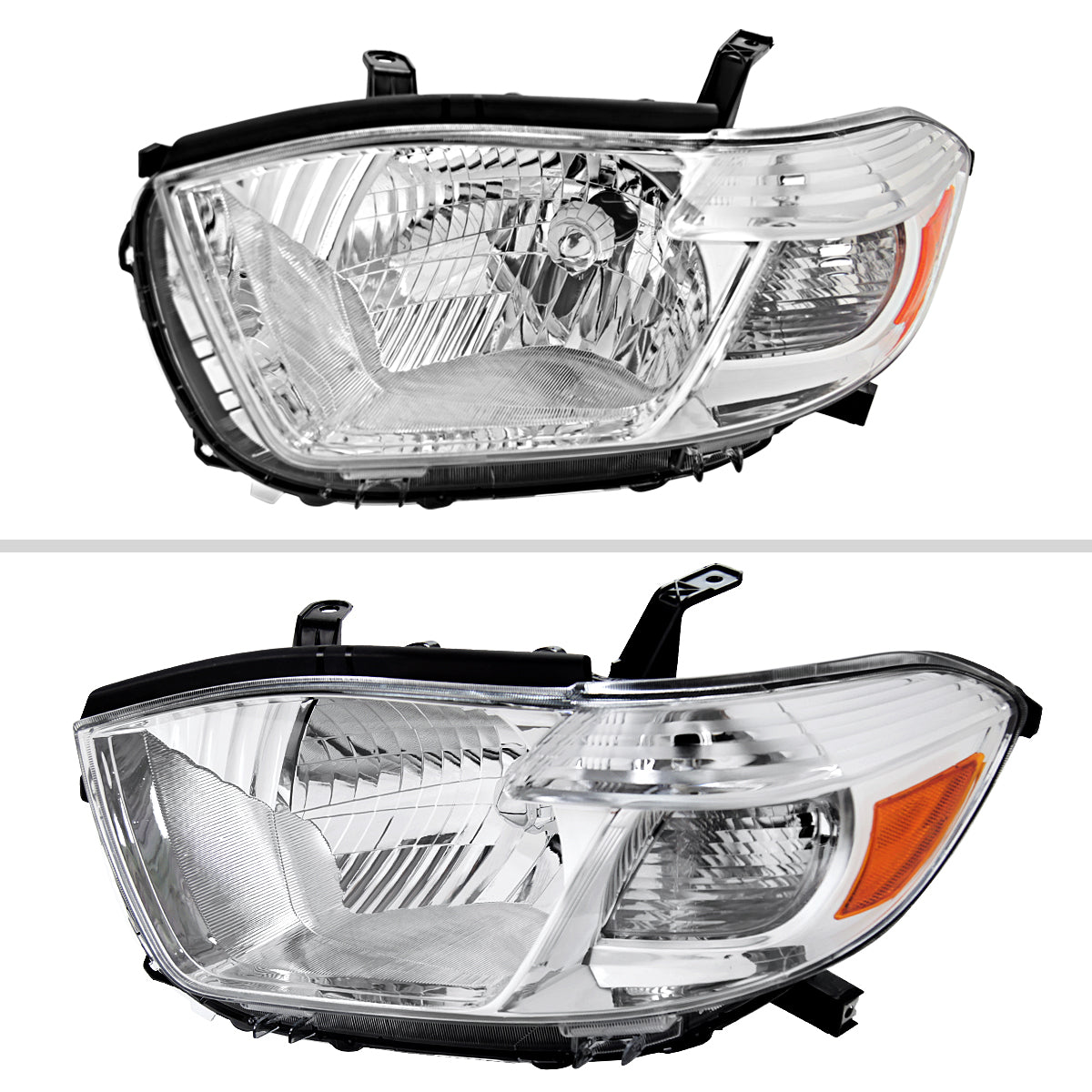 2008-2010 Toyota Highlander Factory Halogen Replacement Headlights (Chrome Housing / Clear Lens)