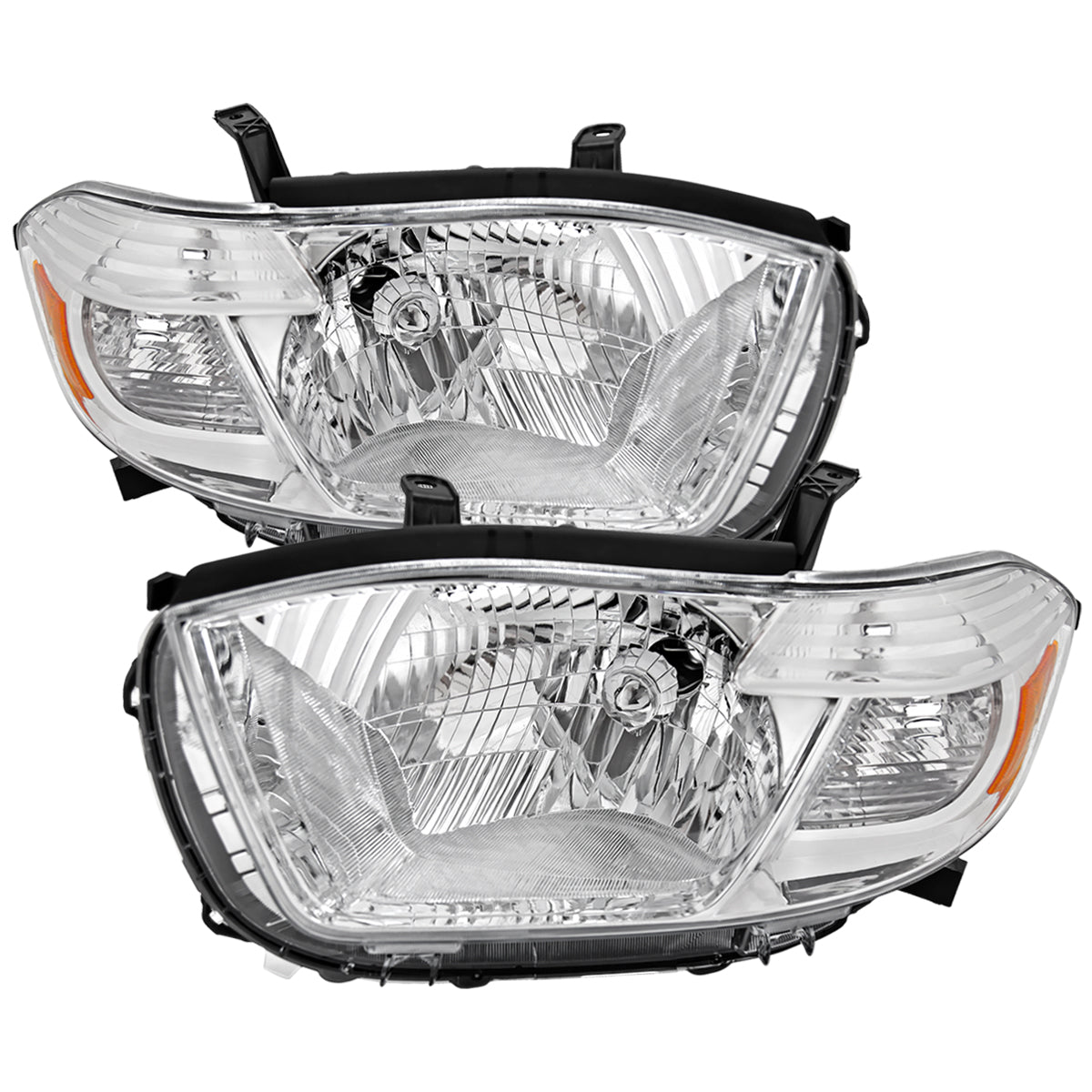 2008-2010 Toyota Highlander Factory Halogen Replacement Headlights (Chrome Housing / Clear Lens)