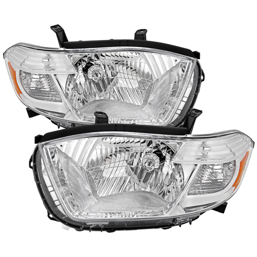 2008-2010 Toyota Highlander Factory Halogen Replacement Headlights (Chrome Housing / Clear Lens)
