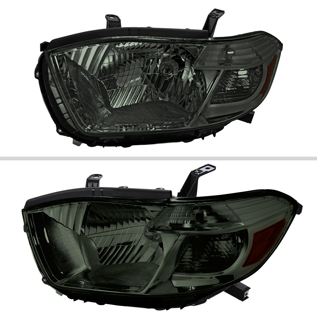 2008-2010 Toyota Highlander Factory Halogen Replacement Headlights (Chrome Housing / Smoked Lens)