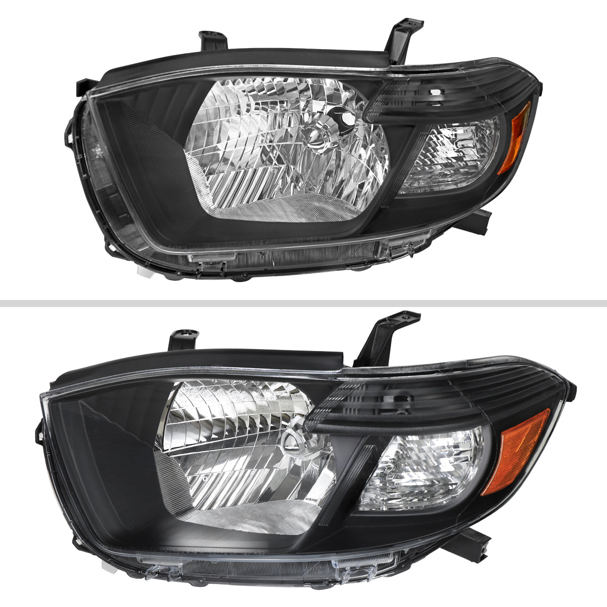 2008-2010 Toyota Highlander Factory Halogen Replacement Headlights (Matte Black Housing / Clear Lens)