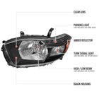 2008-2010 Toyota Highlander Factory Halogen Replacement Headlights (Matte Black Housing / Clear Lens)