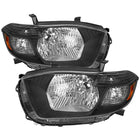 2008-2010 Toyota Highlander Factory Halogen Replacement Headlights (Matte Black Housing / Clear Lens)