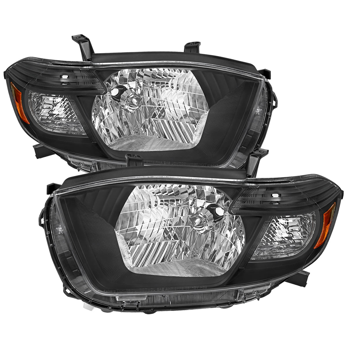 2008-2010 Toyota Highlander Factory Halogen Replacement Headlights (Matte Black Housing / Clear Lens)