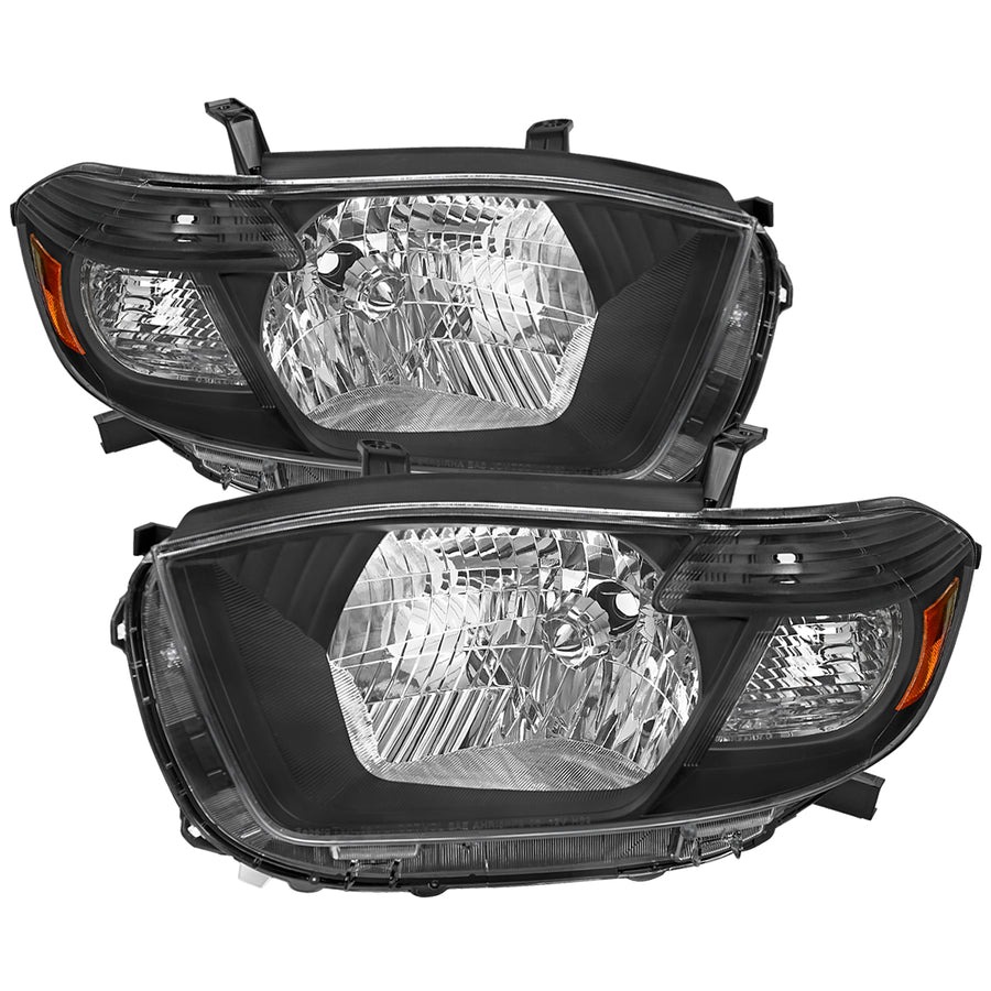 2008-2010 Toyota Highlander Factory Halogen Replacement Headlights (Matte Black Housing / Clear Lens)