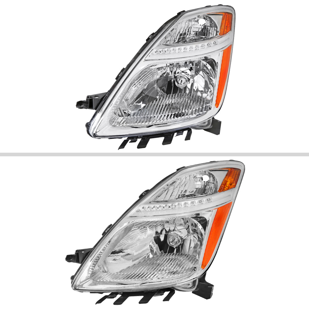 2006-2009 Toyota Prius Factory Style Headlights with Amber Reflector (Chrome Housing / Clear Lens)