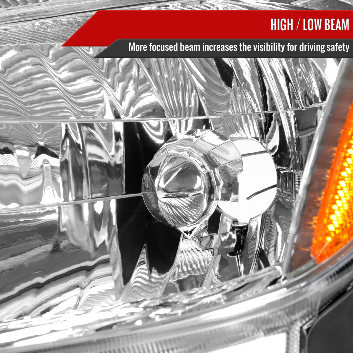 2006-2009 Toyota Prius Factory Style Headlights with Amber Reflector (Chrome Housing / Clear Lens)