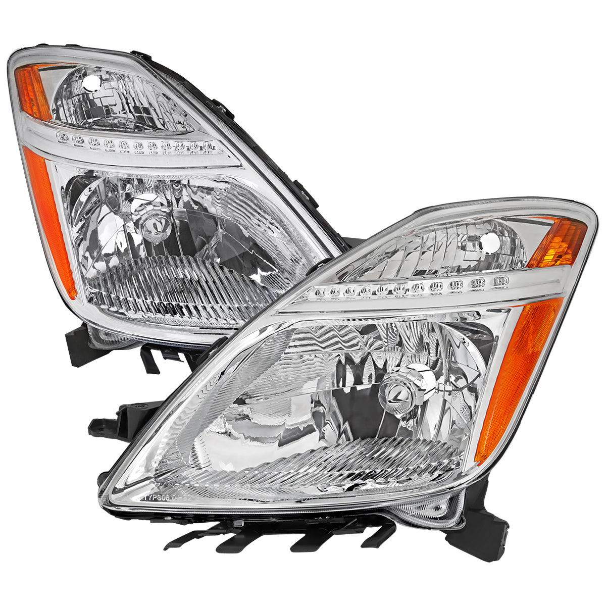 2006-2009 Toyota Prius Factory Style Headlights with Amber Reflector (Chrome Housing / Clear Lens)