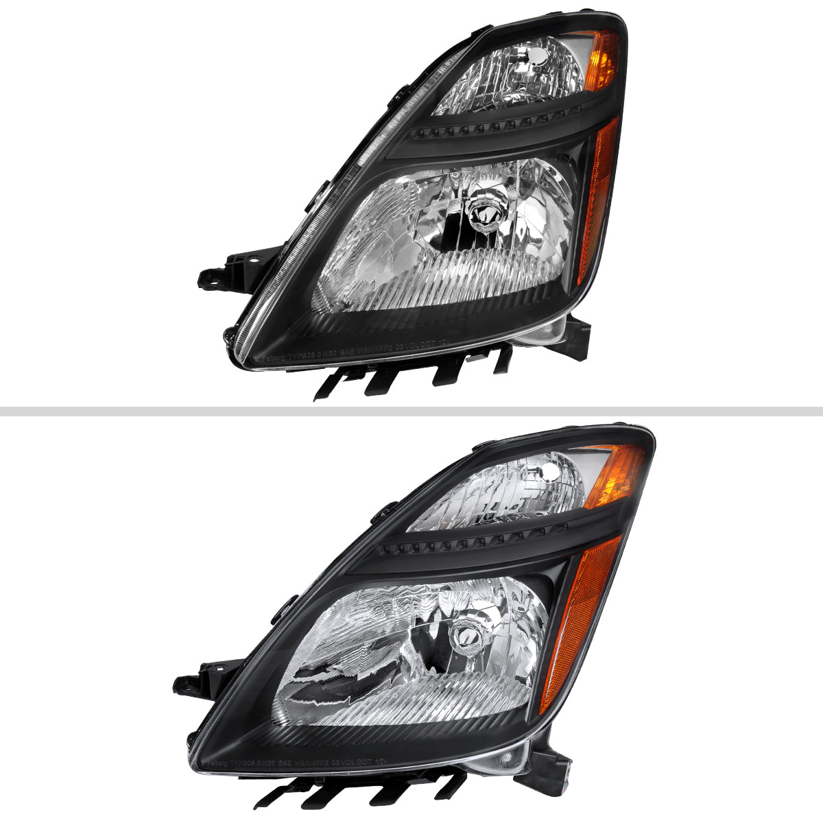 2006-2009 Toyota Prius Factory Style Headlights with Amber Reflector (Matte Black Housing / Clear Lens)