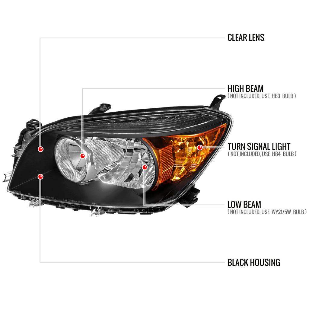 2006-2008 Toyota RAV4 Factory Style Headlights (Matte Black Housing/Clear Lens)