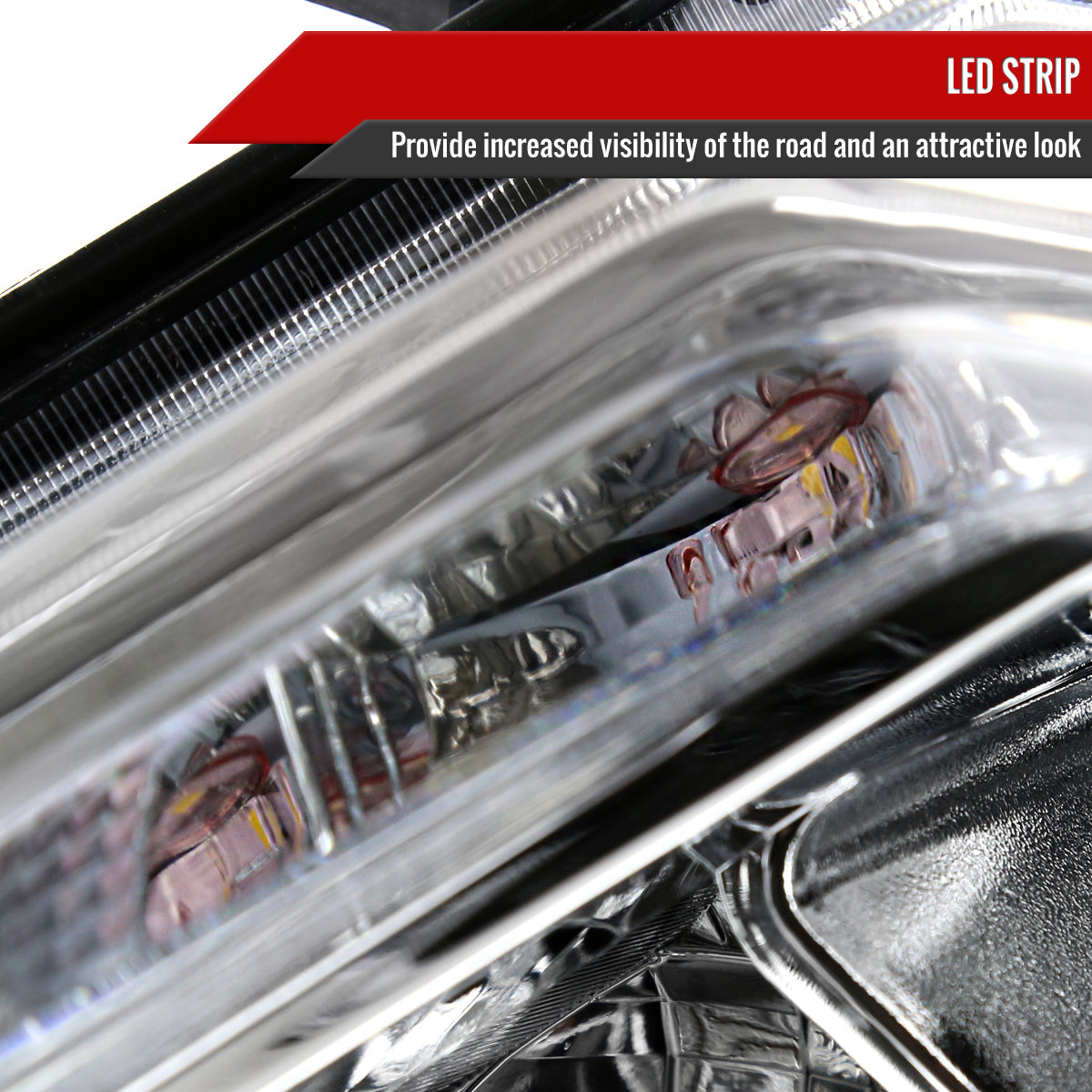 2014-2016 Nissan Rogue LED Strip Factory Style Headlights (Chrome Housing / Clear Lens)