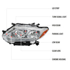 2014-2016 Nissan Rogue LED Strip Factory Style Headlights (Chrome Housing / Clear Lens)